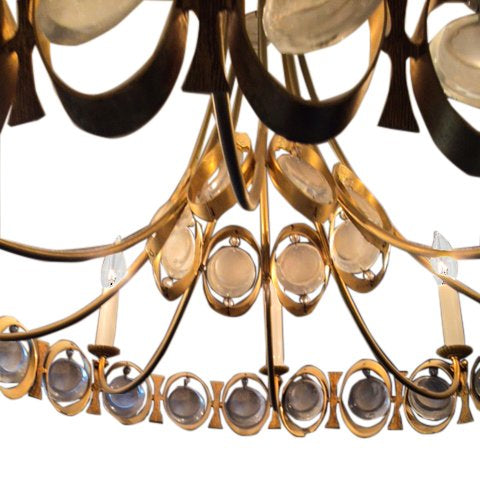 Midcentury Italian Crystal & Brass Chandelier by Gaetano Sciolari, C 1960