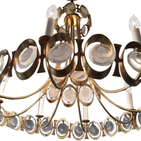 Midcentury Italian Crystal & Brass Chandelier by Gaetano Sciolari, C 1960