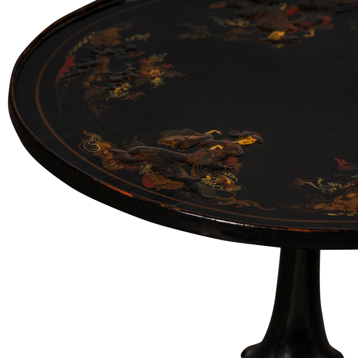 Antique Chinese Chinoiserie Ebonised and Lacquered Side Table