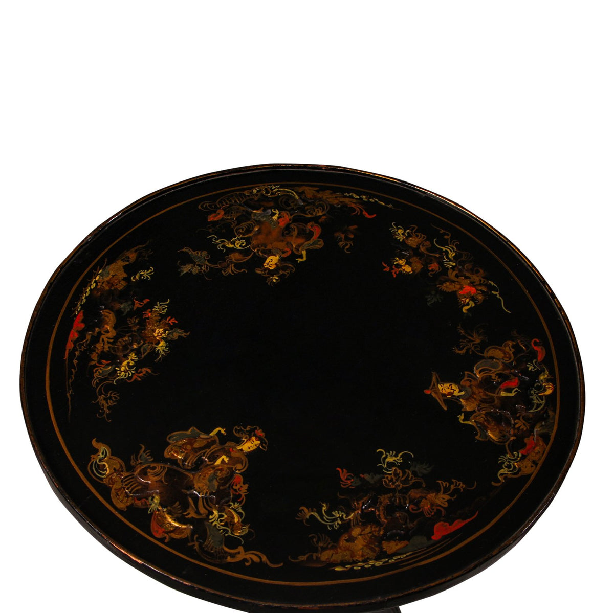 Antique Chinese Chinoiserie Ebonised and Lacquered Side Table