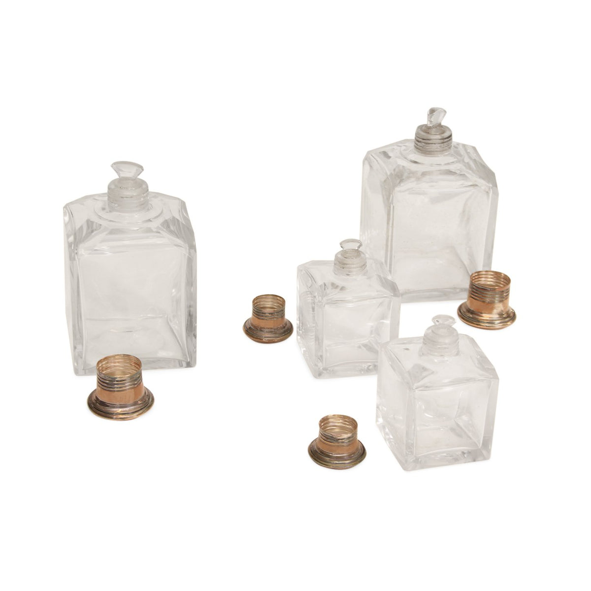 Antique Cut Glass Cologne  Bottle Silver Cap, Set of 4
