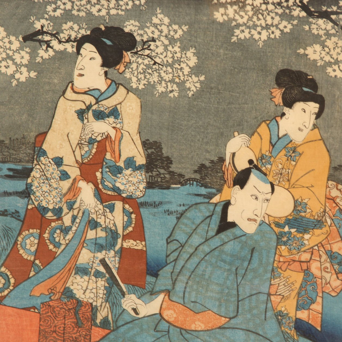 Antique Kuniyoshi Japanese Woodblock Print Diptych