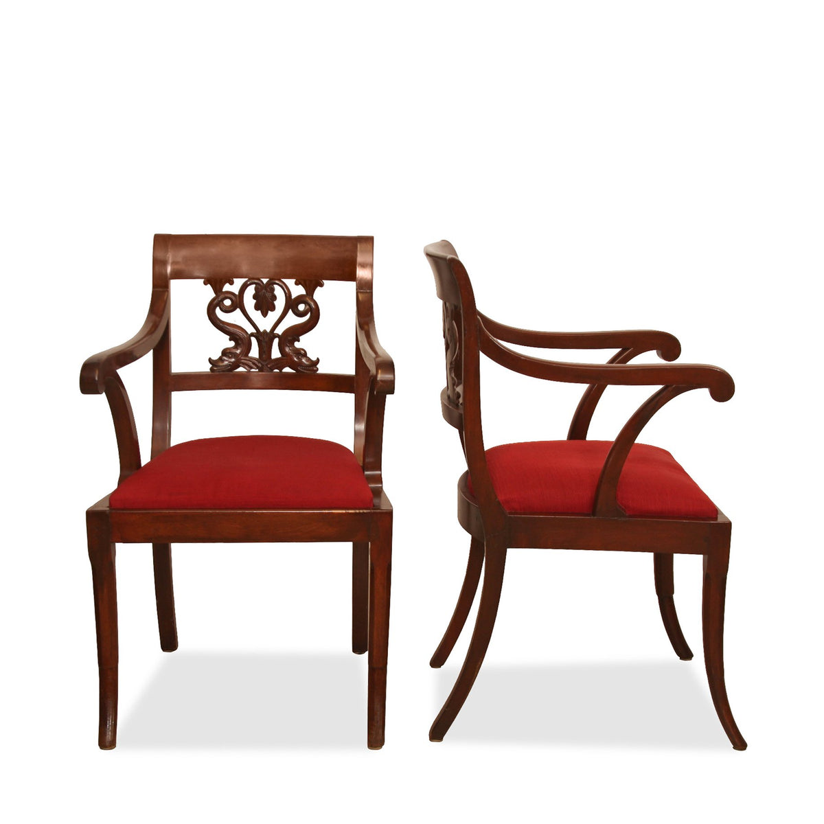 Antique Regency Mahogany Arm Chairs, Pair