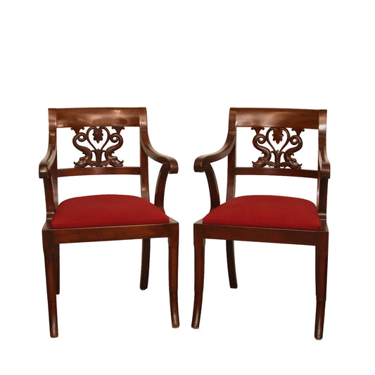 Antique Regency Mahogany Arm Chairs, Pair