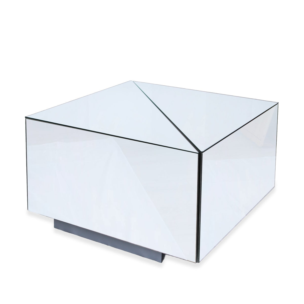 Custom NYC Triangle Mirrored Side Tables, Pair of