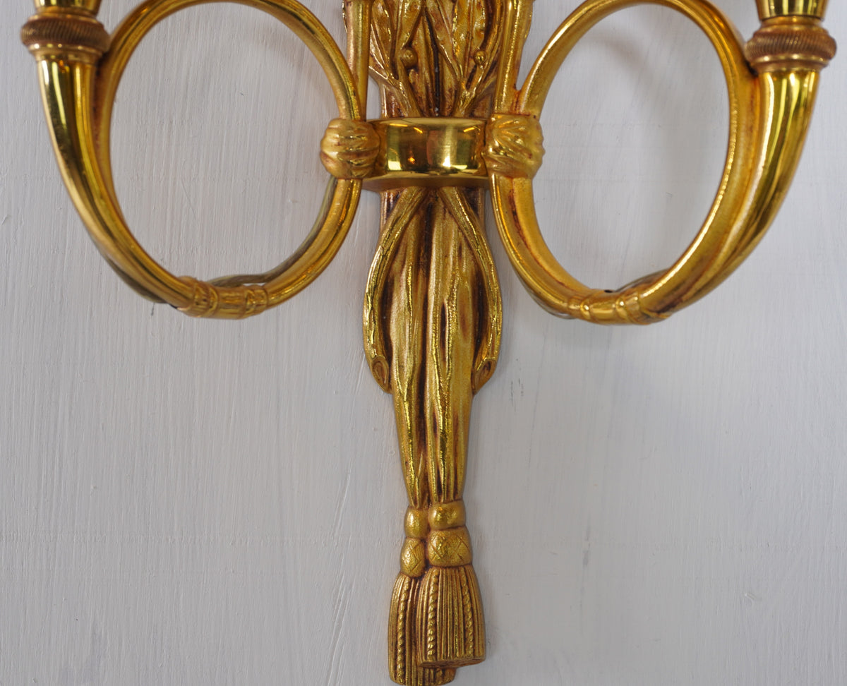 Luminaire d'Art Hunter Horn Gilt Sconces, Pair of