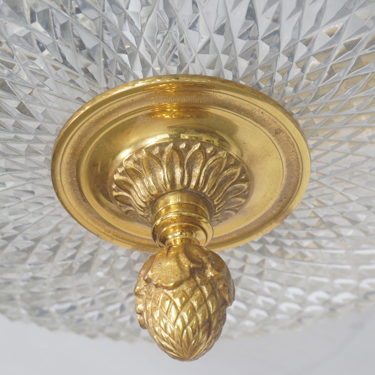 French Knurled Crystal Dore Bronze Brass Flush Mount
