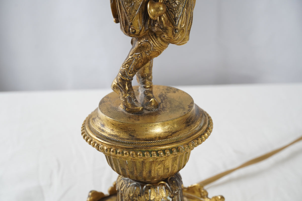 Antique French Empire Gilt and Patinated Bronze Candelabra Table Lamps, Pair of