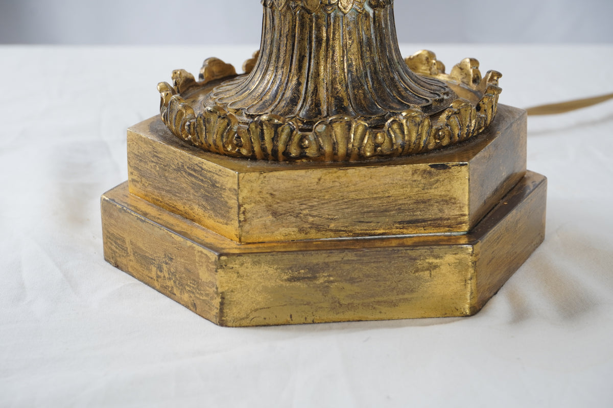 Antique French Empire Gilt and Patinated Bronze Candelabra Table Lamps, Pair of