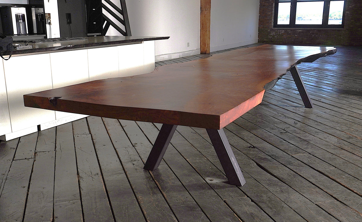 Custom 16.25 Feet Double Slab Claro Walnut with Cantilever Base Table - George Nakashima Inspired