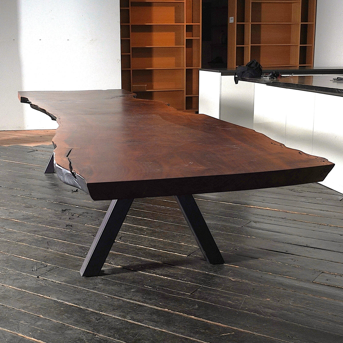 Custom 16.25 Feet Double Slab Claro Walnut with Cantilever Base Table - George Nakashima Inspired