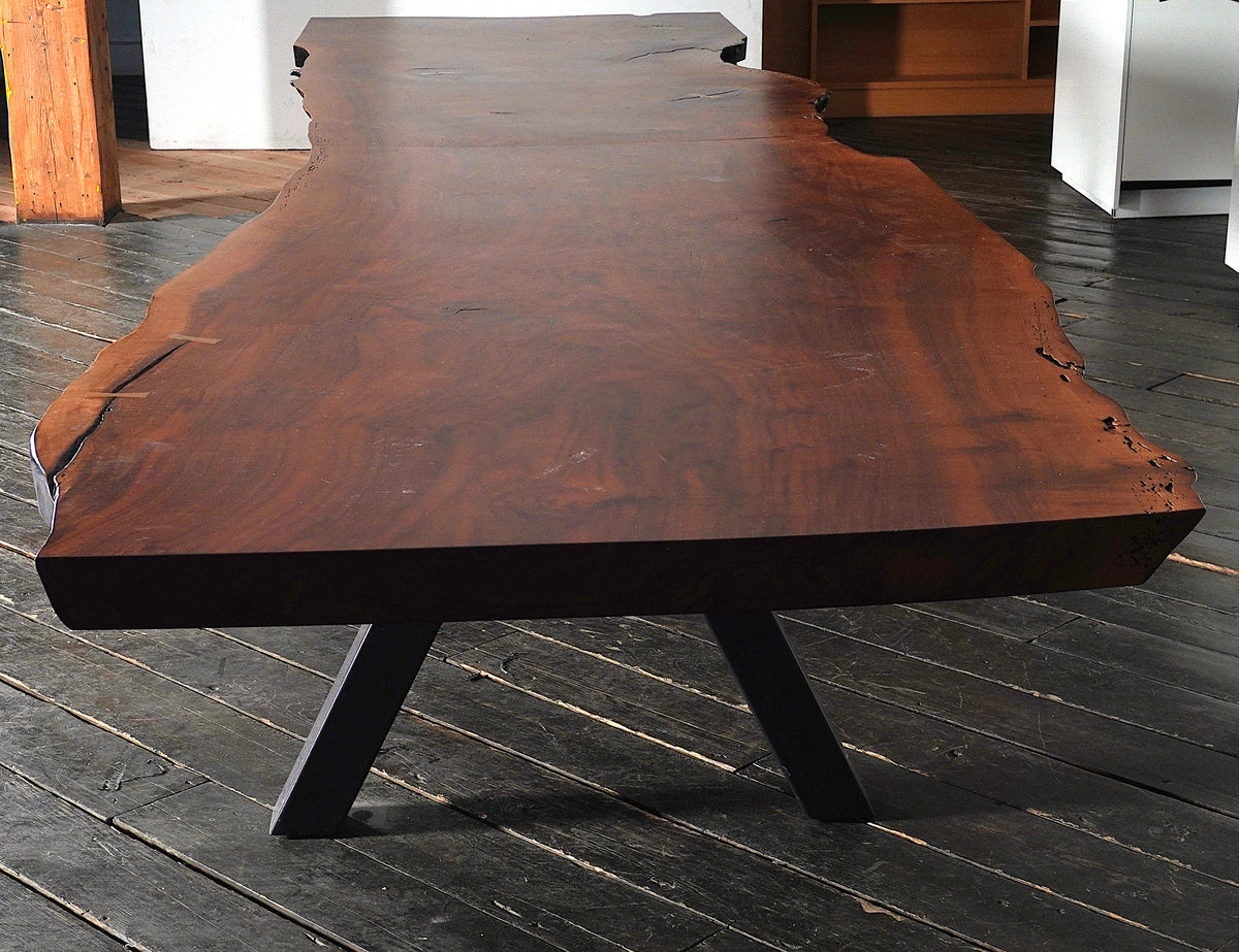 Custom 16.25 Feet Double Slab Claro Walnut with Cantilever Base Table - George Nakashima Inspired