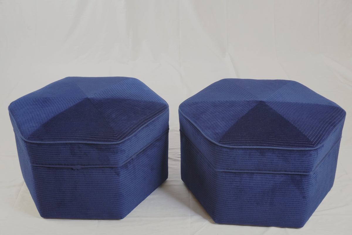 Room & Board Hexagon Corduroy Ottomans, Pair of