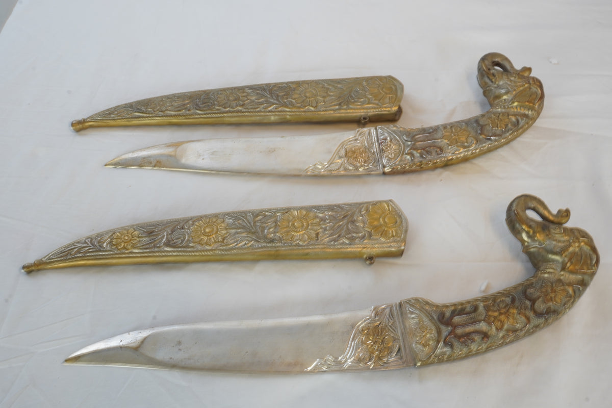 Vintage Indian Mughal-Style Daggers and Two Jewelry Boxes