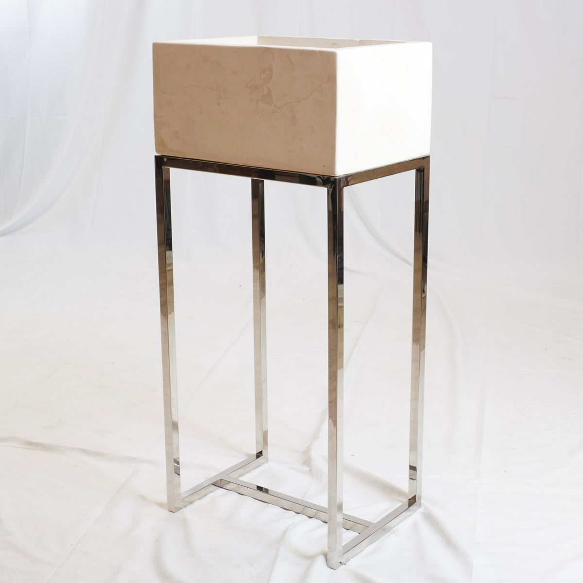 Modern Floor Standing Planter with Chrome Base and Ivory Resin Container