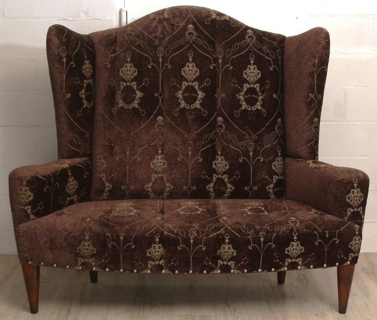 Edward Ferrell & Lewis Mittman High Wing Back Settee with Fortuny Upholstery