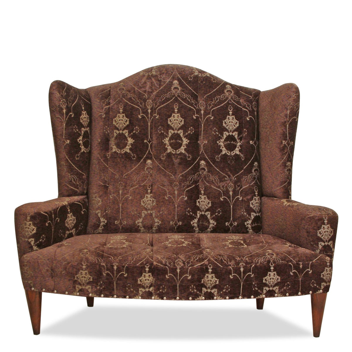 Edward Ferrell & Lewis Mittman High Wing Back Settee with Fortuny Upholstery
