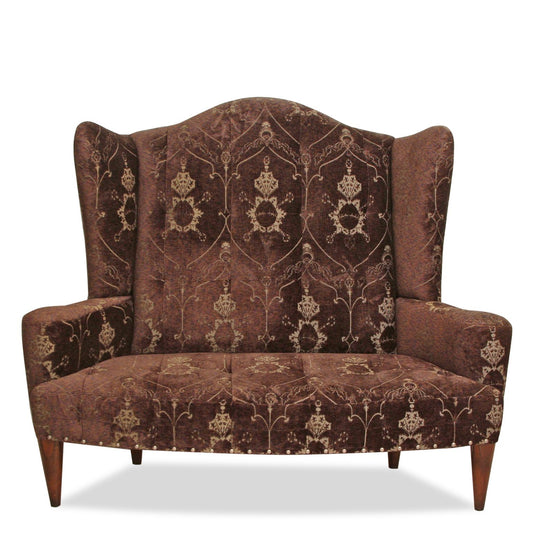 Edward Ferrell & Lewis Mittman High Wing Back Settee with Fortuny Upholstery