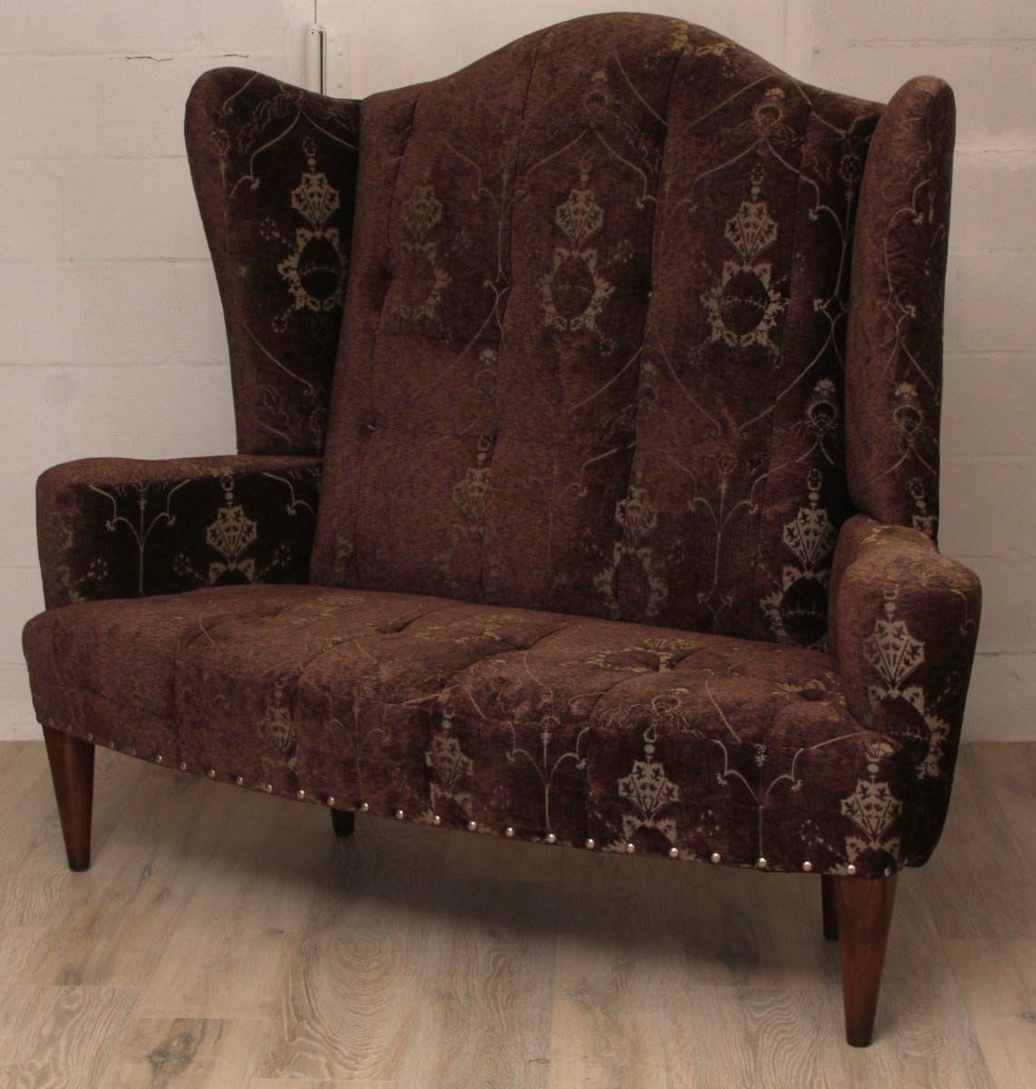 Edward Ferrell & Lewis Mittman High Wing Back Settee with Fortuny Upholstery
