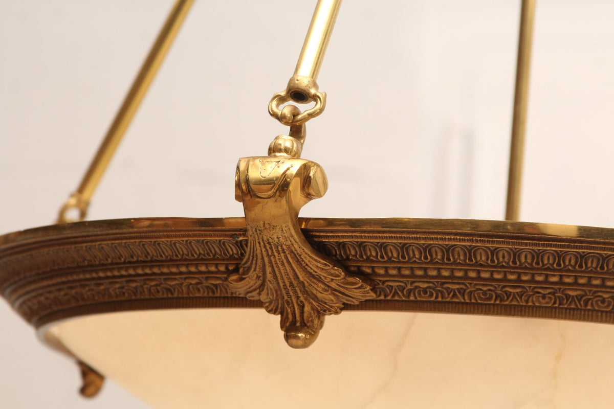 French Empire Style Alabaster and Brass Chandelier - Gold Finish