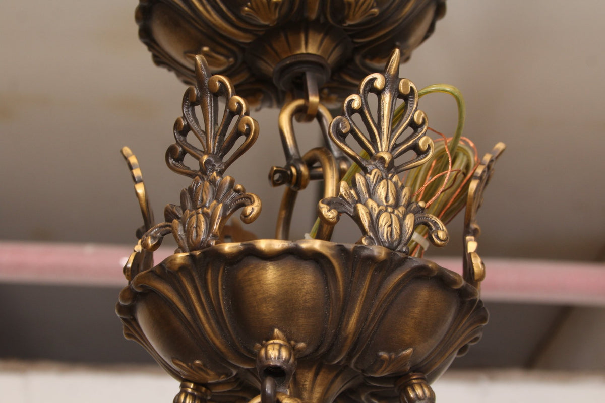 French Empire Style Alabaster and Brass Chandelier - Gold Finish