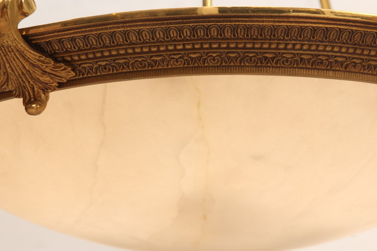 French Empire Style Alabaster and Brass Chandelier - Gold Finish