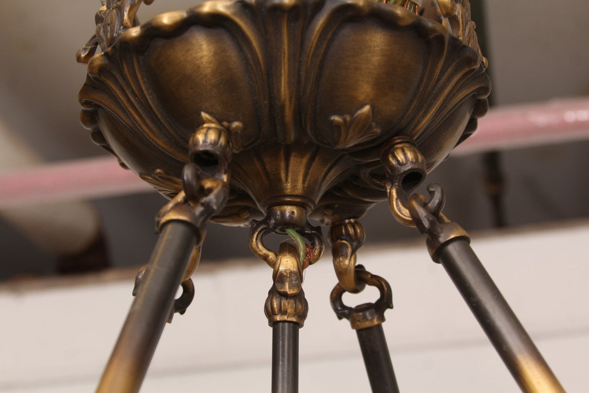 French Empire Style Alabaster and Brass Chandelier - Gold Finish