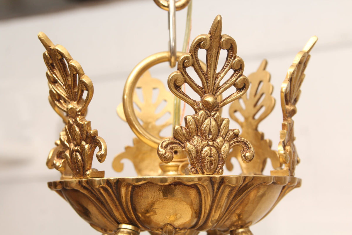 French Empire Style Alabaster and Brass Chandelier - Gold Finish