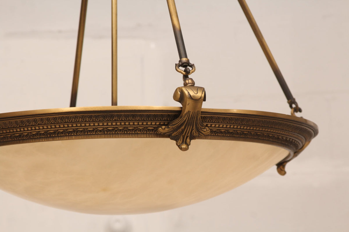 French Empire Style Alabaster and Brass Chandelier - Gold Finish