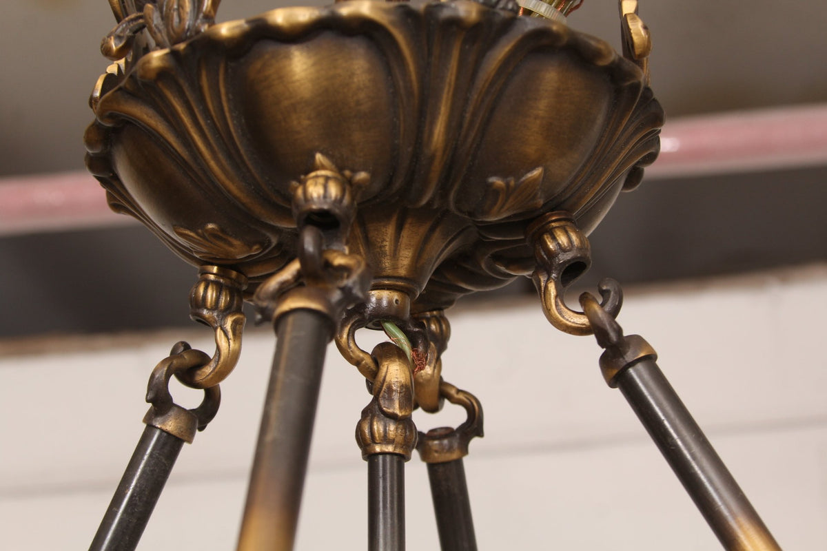 French Empire Style Alabaster and Brass Chandelier - Gold Finish