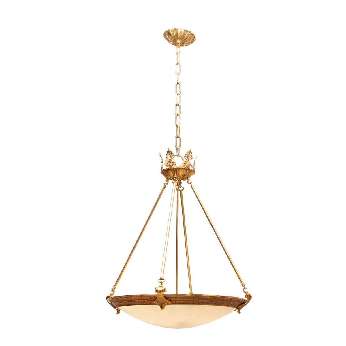 French Empire Style Alabaster and Brass Chandelier - Gold Finish