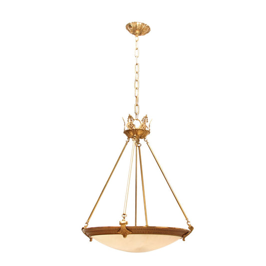 French Empire Style Alabaster and Brass Chandelier - Gold Finish