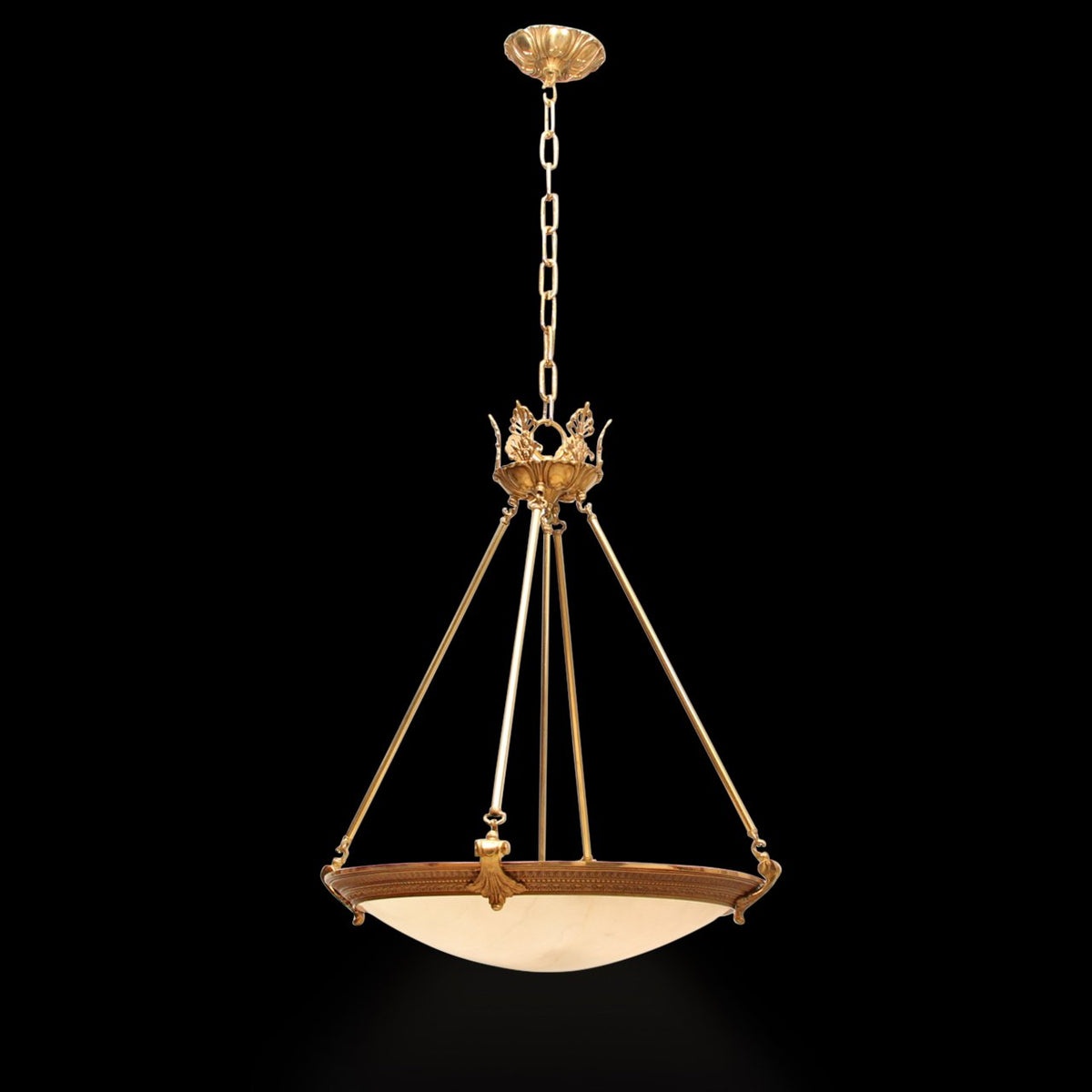 French Empire Style Alabaster and Brass Chandelier - Gold Finish