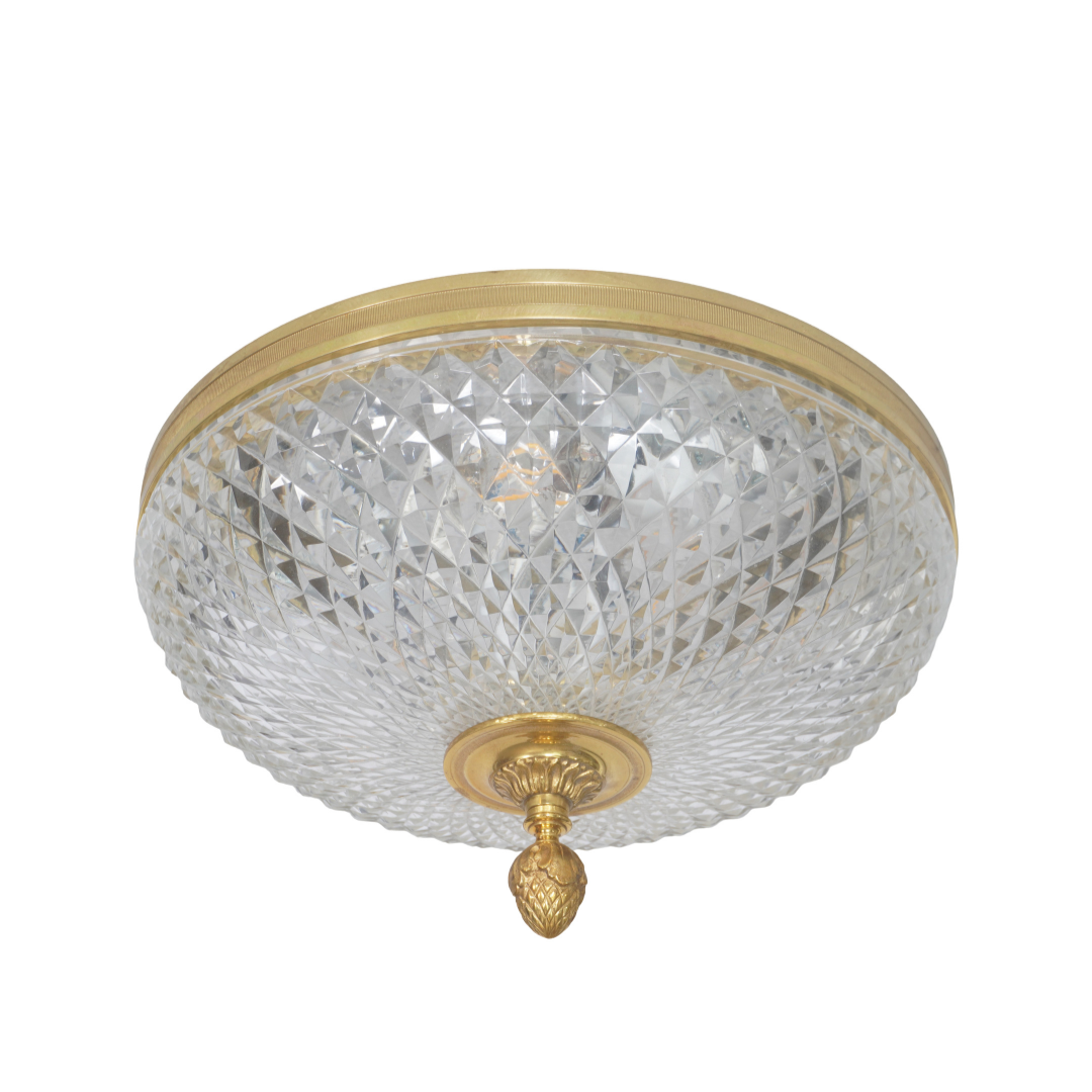 French Knurled Crystal Dore Bronze Brass Flush Mount