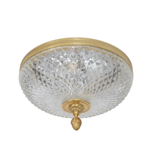 French Knurled Crystal Dore Bronze Brass Flush Mount
