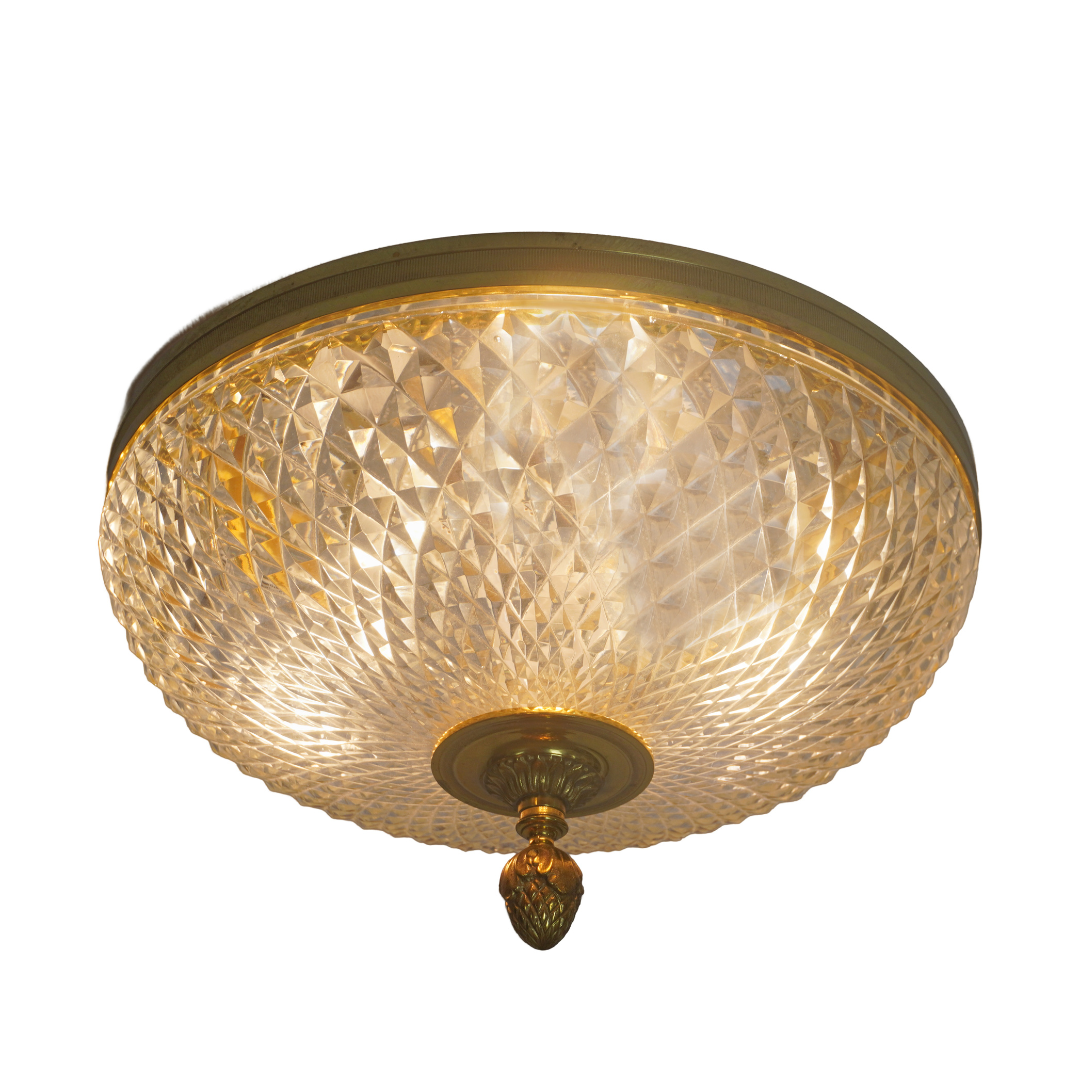 French Knurled Crystal Dore Bronze Brass Flush Mount