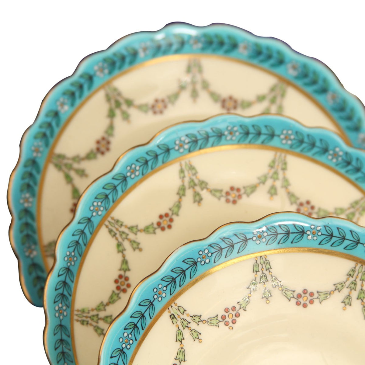 Set of 5 Royal Worcester Silver Porcelain Demitasse Cups and Saucers