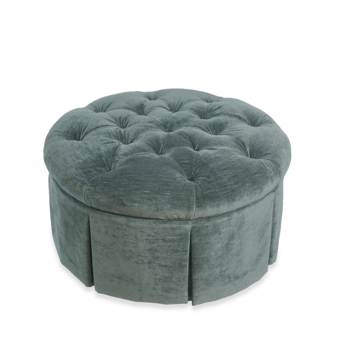 Jonas NY Upholstery Tufted Ottoman with Pleated Skirt