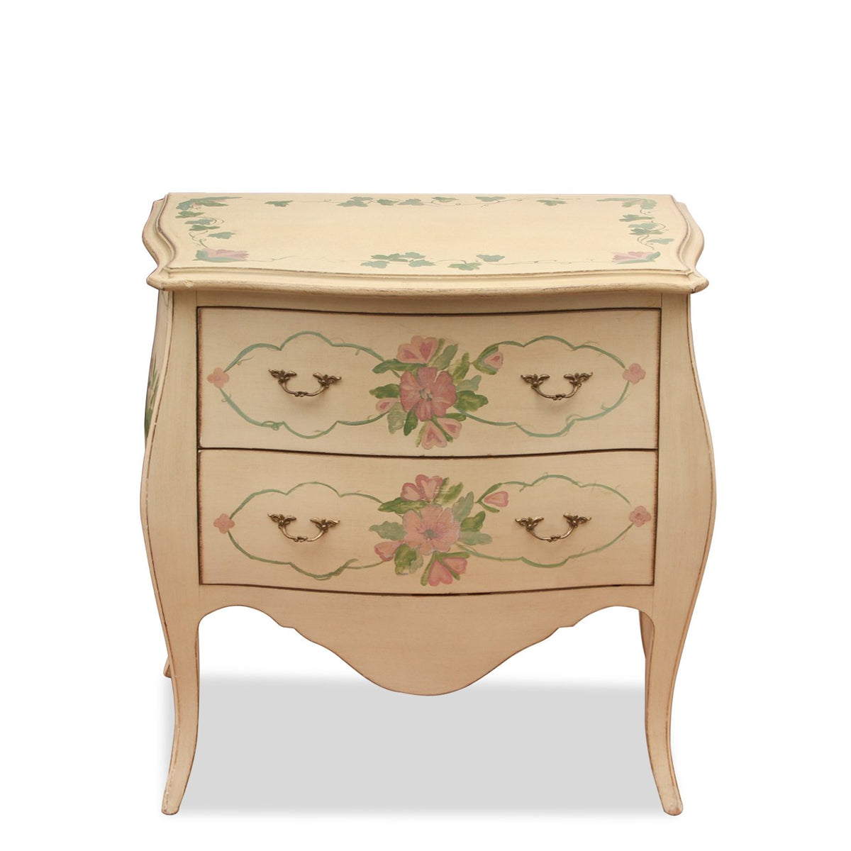 Julia Gray Hand Painted 2-Drawer French Countryside Commode or Side Table