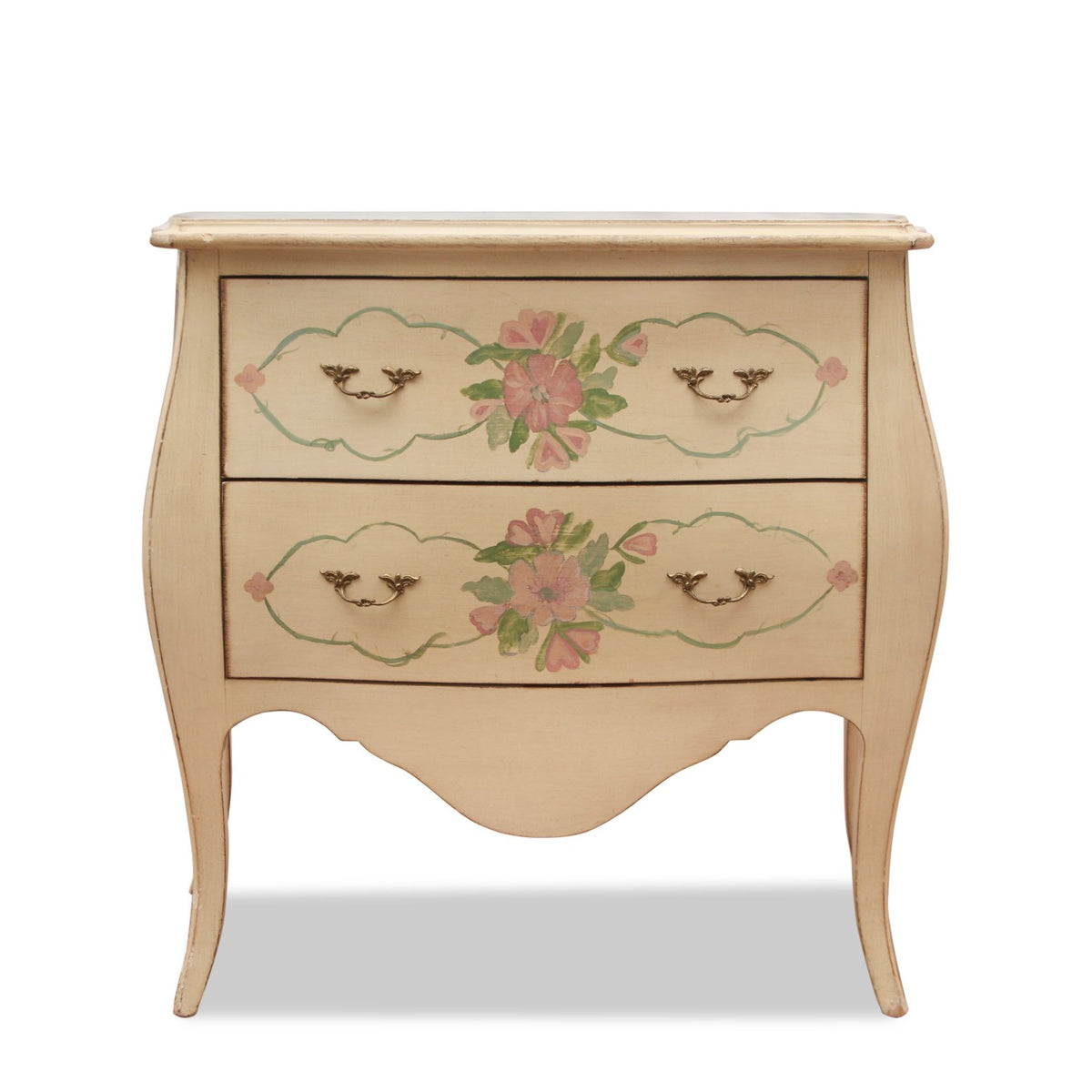Julia Gray Hand Painted 2-Drawer French Countryside Commode or Side Table