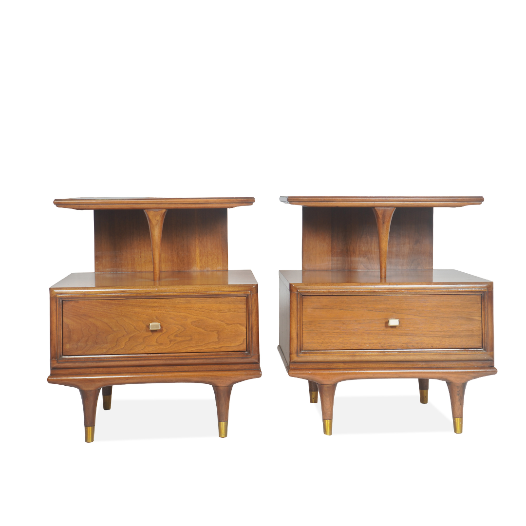 Kent Coffey Continental Mid-Century Walnut Nightstand, Pair of