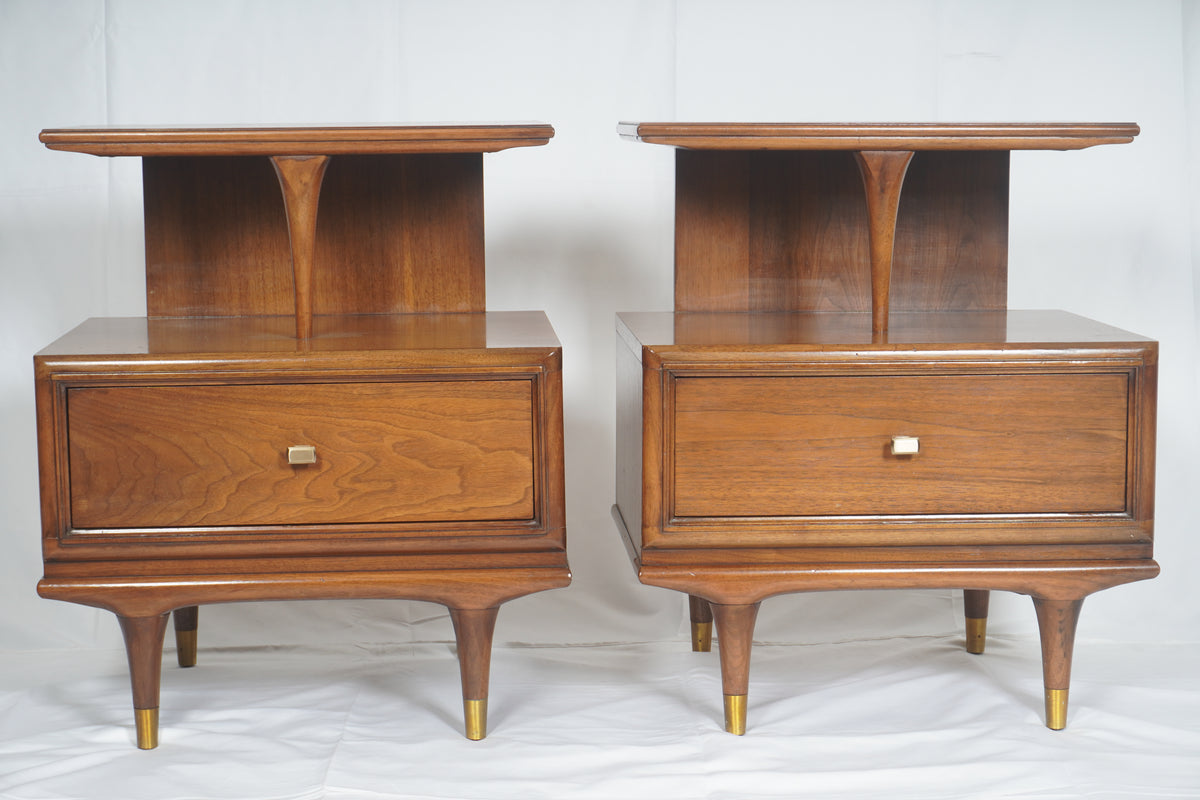 Kent Coffey Continental Mid-Century Walnut Nightstand, Pair of