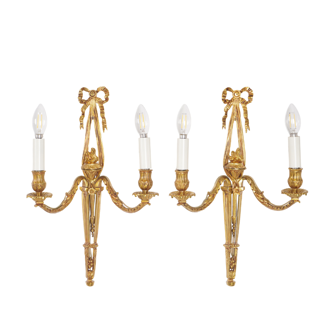 New Luminaire D'Art Lucien Gau Louis XVI Style Gilt Sconces (Large), Pair of