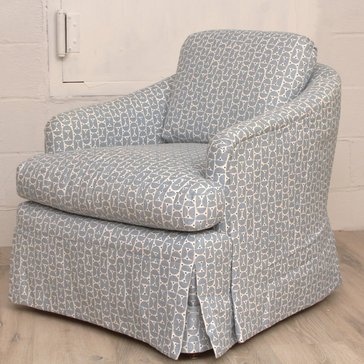 Newly Upholstered with Schumacher #177361 Upholstery Transitional Bucket Chair Blue