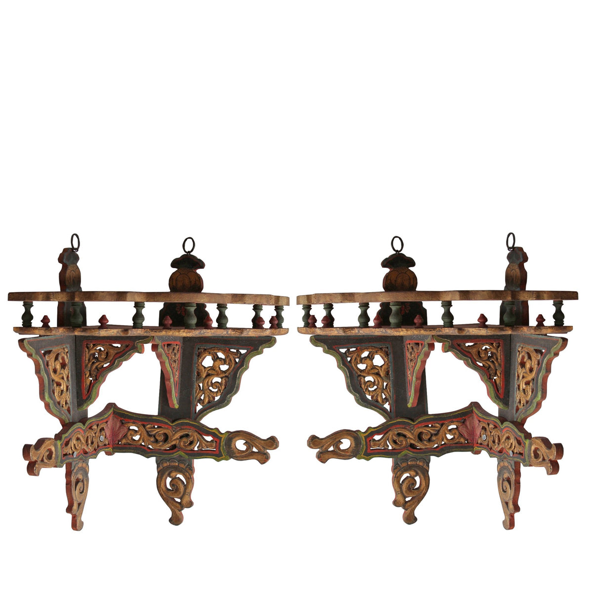 Pair of Antique Jharokha Style Corner Shelves