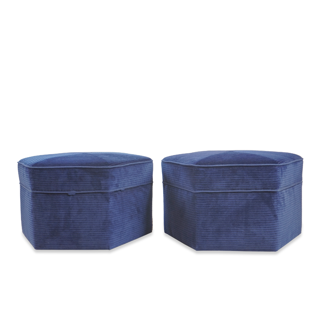 Room & Board Hexagon Corduroy Ottomans, Pair of