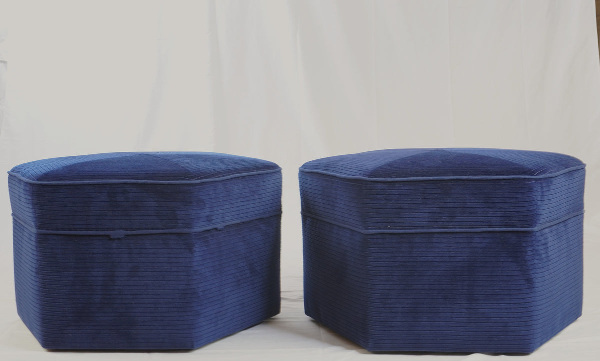 Room & Board Hexagon Corduroy Ottomans, Pair of
