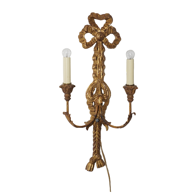 Vintage Italian Carved Gilt Wood & Metal Wall Sconces