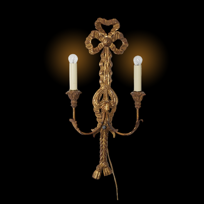 Vintage Italian Carved Gilt Wood & Metal Wall Sconces