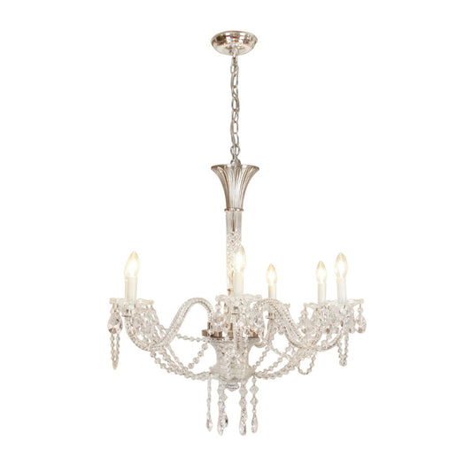 Vintage Art Deco Maria Theresa Style Cut Prism Rosettes 6 Arm Chandelier C1990s (2 Available)